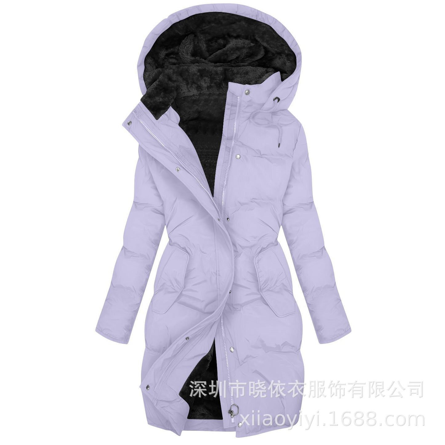Women's Long Hooded Fur Trim Puffer Coat