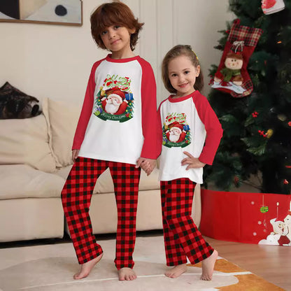 Parent-child Pajamas Loungewear Cartoon Plaid Print Long-sleeved Festive Christmas Suit