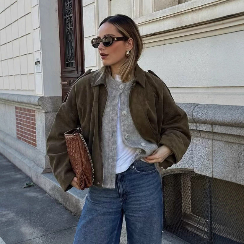 Women's Faux Suede Zip-Up Shirt Jacket