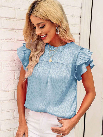 Beige Textured Ruffle Sleeve Blouse Chic Summer Top