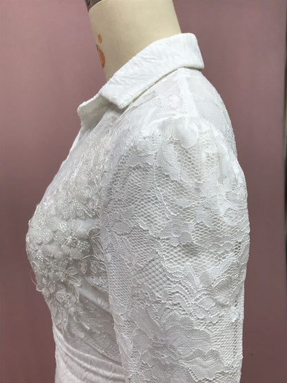 White Lace Floral Maxi Dress Long Sleeve Vintage Formal