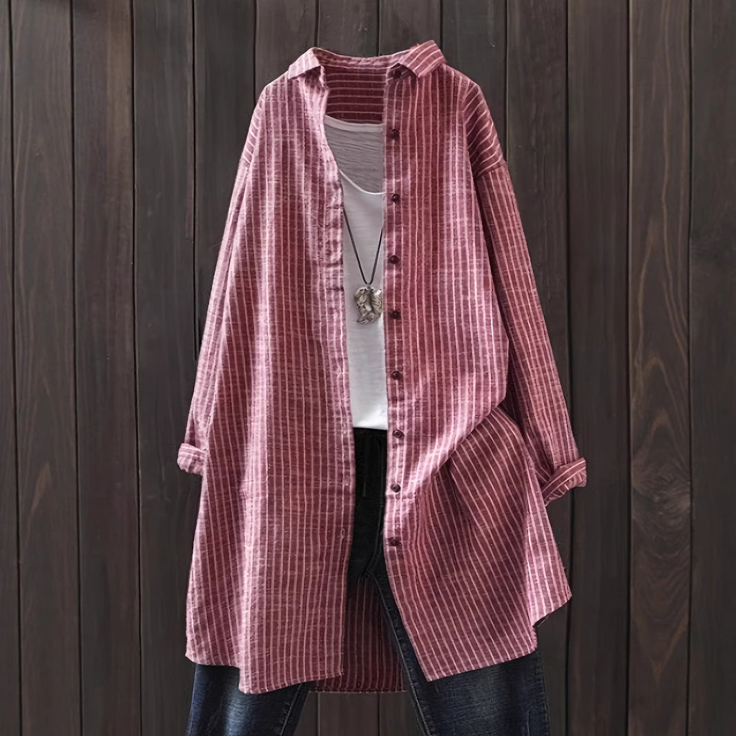 Women's Oversized Striped Long Sleeve Button Down Shirt