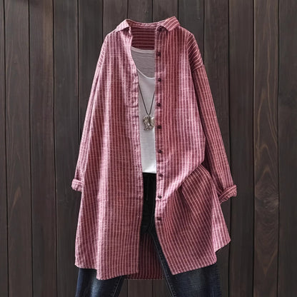Women's Oversized Striped Long Sleeve Button Down Shirt