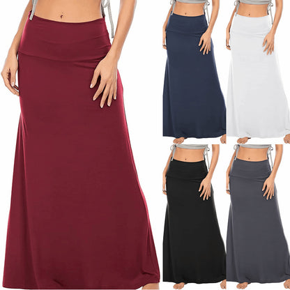 Women's Cotton High Waist Maxi Skirt Solid Casual