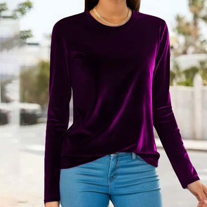 Women's Velvet Long Sleeve Crew Neck Top