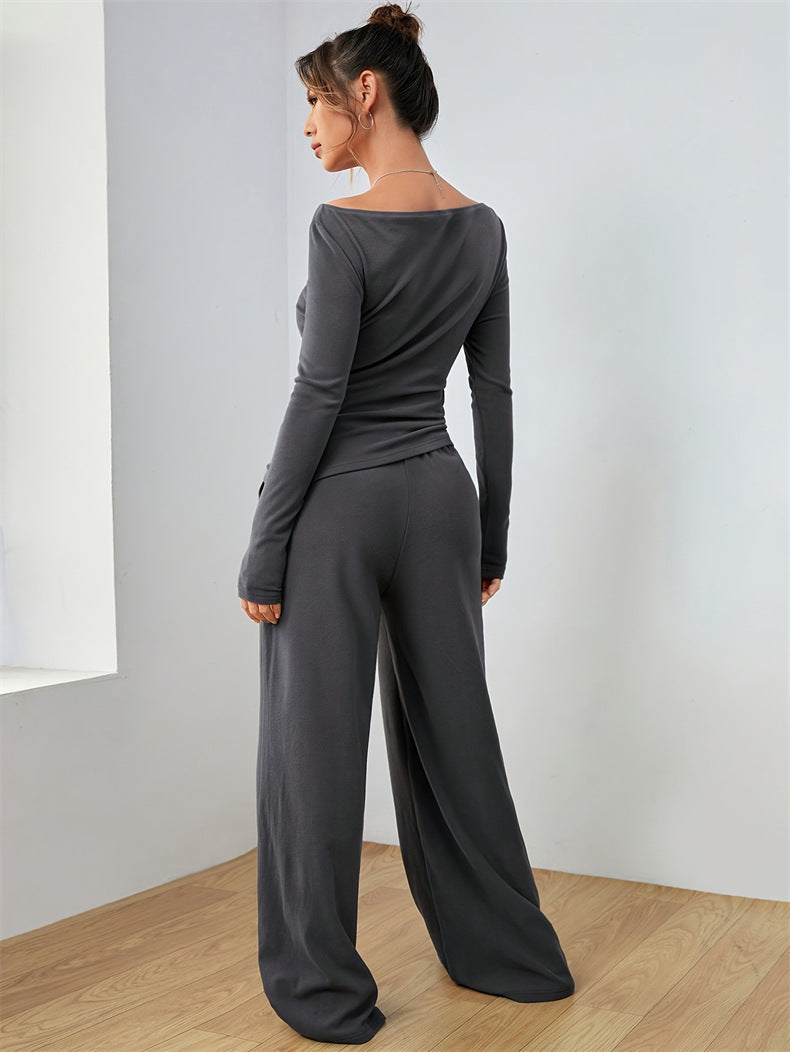 Women's Soft Lounge Two Piece Set Wide Leg Pants