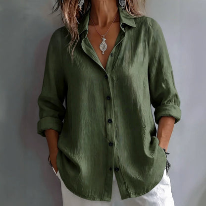 Women's Solid Button Down Shirt Long Sleeve Casual Blouse