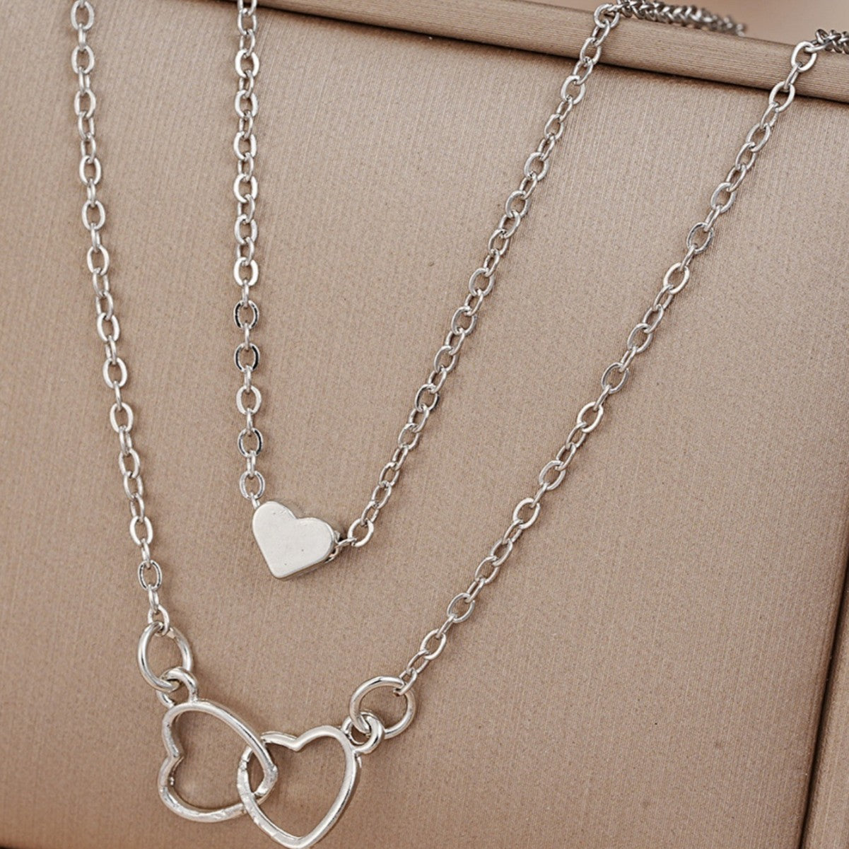 Double Heart Layered Necklace Valentine Jewelry Set