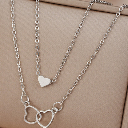 Double Heart Layered Necklace Valentine Jewelry Set