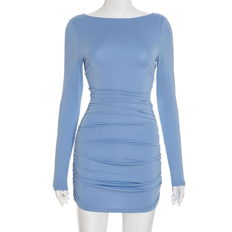 Sexy Ruched Long Sleeve Bodycon Mini Dress