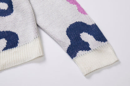 Oversized Floral Color Block Crewneck Sweater