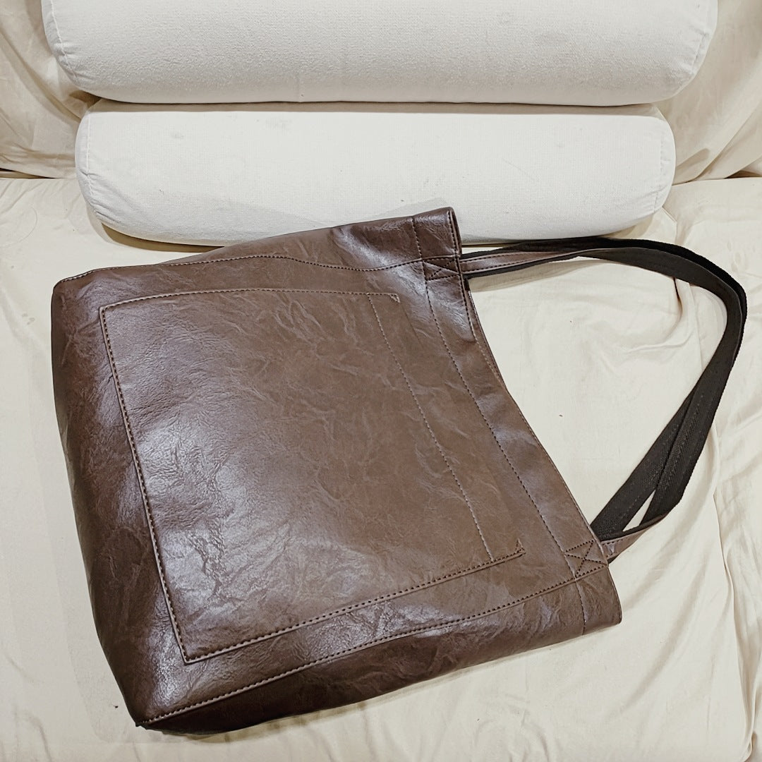 Upgraded Thick Soft Leather Large Tote Bag with Pocket