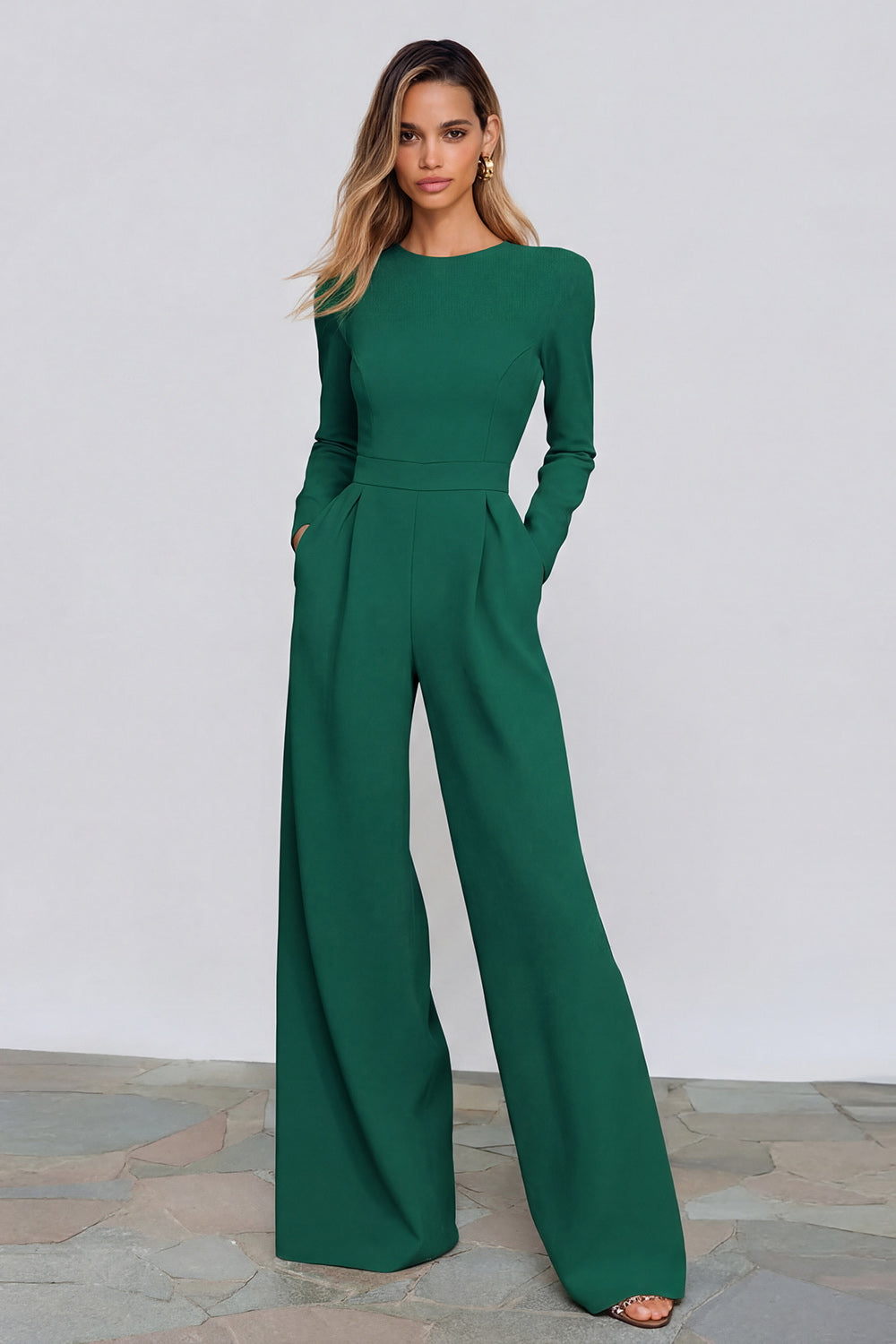 Women's Long Sleeve Wide Leg Jumpsuit Business Casual