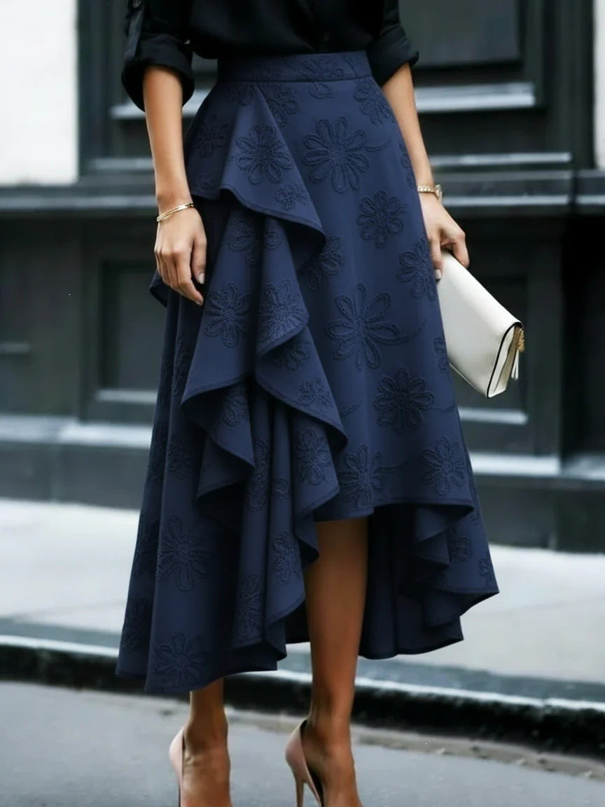 Women's Floral Asymmetrical Ruffle Midi Skirt