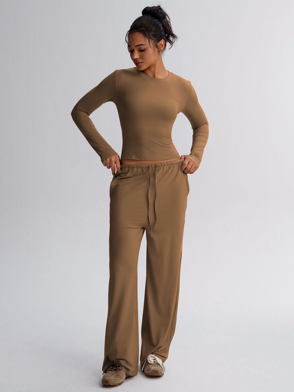 Women's Solid Wide Leg Sweatpants Two Piece Set