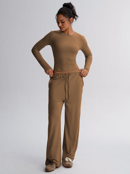 Women's Solid Wide Leg Sweatpants Two Piece Set