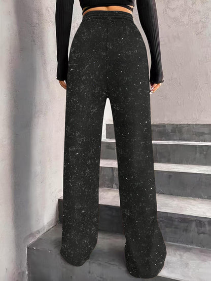 Sparkle Rhinestone Wide Leg Pants Drawstring Waist