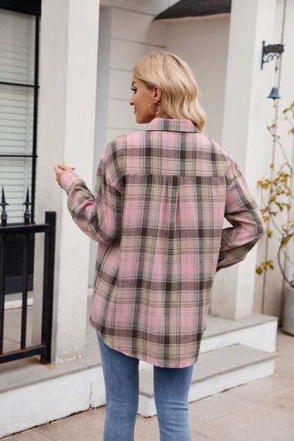 Women’s Casual Plaid Shirt with Pockets Loose Fit Fashion Top