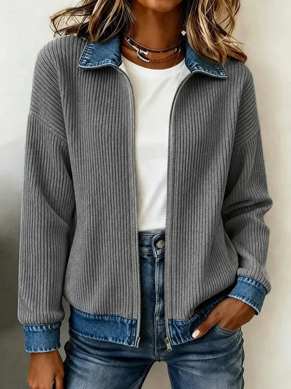 Women's Corduroy Denim Patchwork Zip Jacket