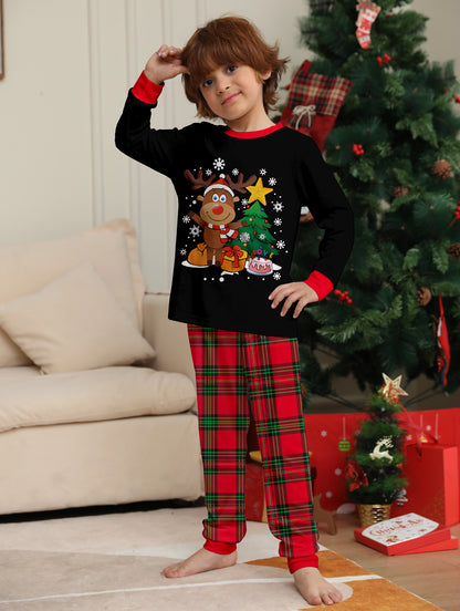 Deer Snowflake Plaid Parent-Child Printed Christmas Set