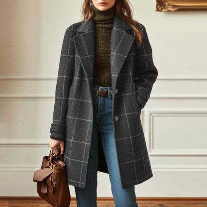 Women's Vintage Plaid Lapel Coat Winter Mid-Length