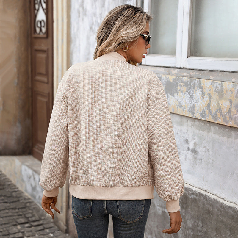 Plaid Tweed Button Front Bomber Jacket