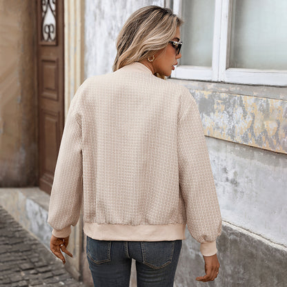 Plaid Tweed Button Front Bomber Jacket