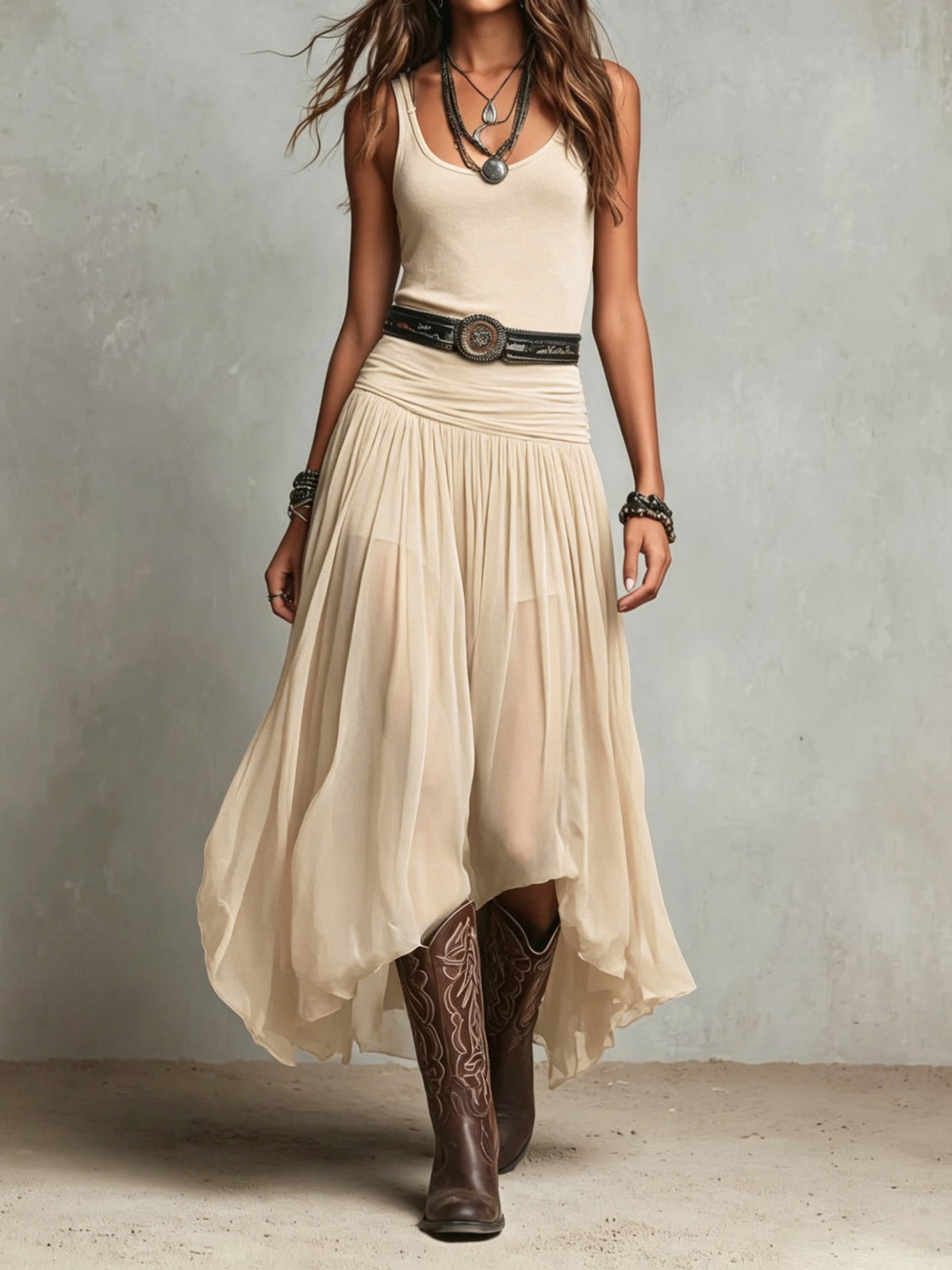 Women's Sleeveless Mesh Maxi Dress Scoop Neck Summer