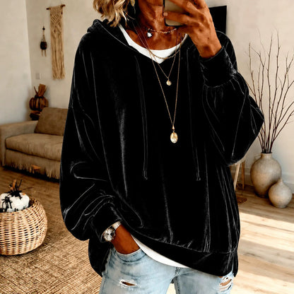 Women's Oversized Velvet Hoodie Long Sleeve Pullover Top