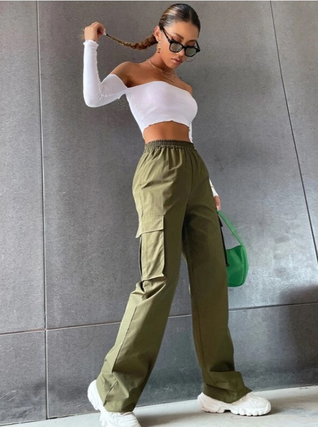 Women's High Waist Wide Leg Cargo Pants Loose Fit Trousers