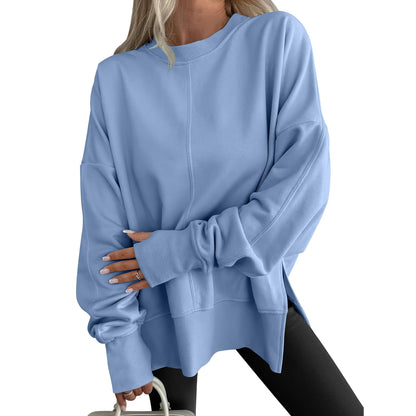 Women's Oversized Fleece Crewneck Sweatshirt Side Slit