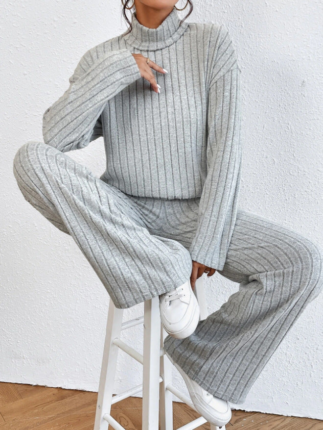 Women's Ribbed Turtleneck Two Piece Pants Set