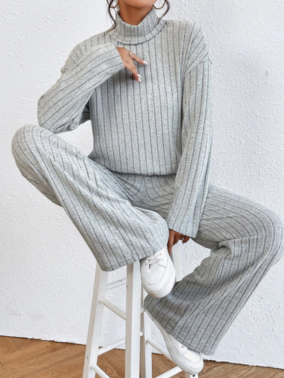 Women's Ribbed Turtleneck Two Piece Pants Set