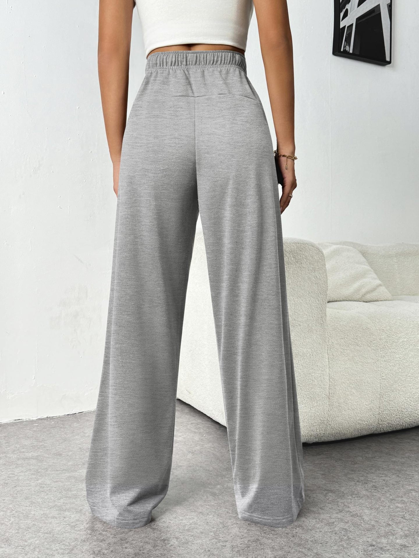 Cotton High-Waist Wide-Leg Jogger Pants Casual Lounge