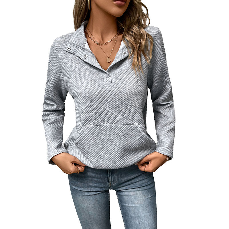 Textured Quarter Snap Pullover Sweatshirt Casual Long Sleeve