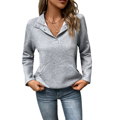 Textured Quarter Snap Pullover Sweatshirt Casual Long Sleeve