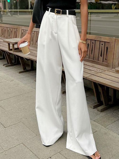 Women's High Waist White Wide Leg Pants Casual Chic