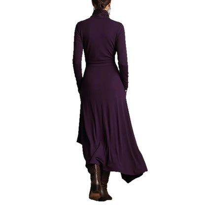 Long Sleeve Mock Neck Knit Draped Maxi Dress