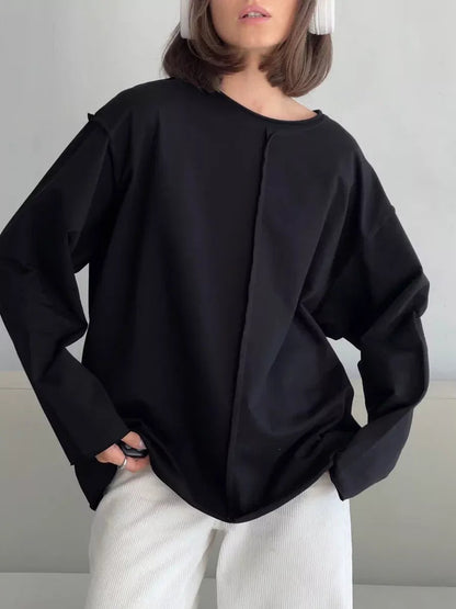 Black Oversized Seam Detail Long Sleeve Tee