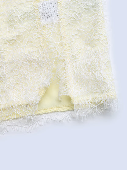 Lace Trim Satin Slip Maxi Dress with Side Slit