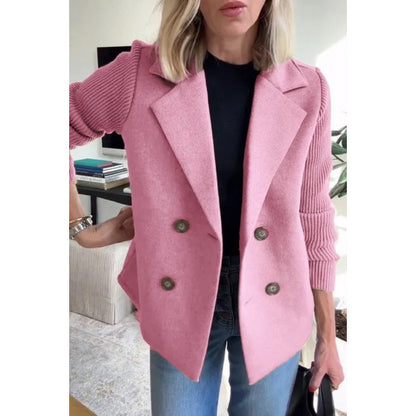 Knit Sleeve Double Breasted Blazer Jacket