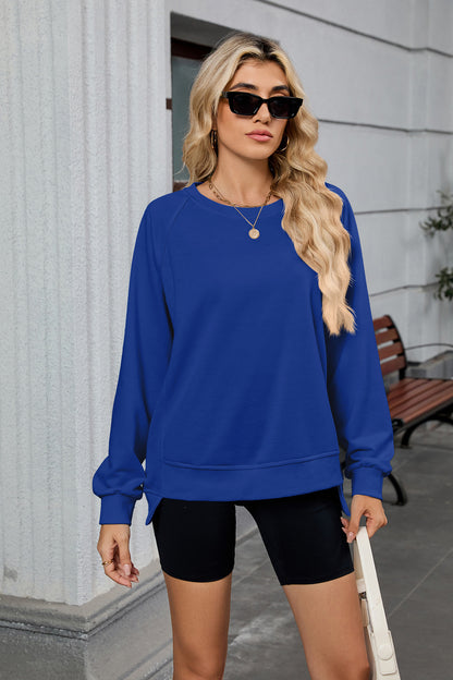 Women Oversized Crewneck Sweatshirt Long Sleeve Side Slit