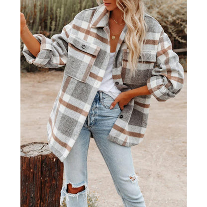 Women's Oversized Plaid Wool Blend Shacket Jacket