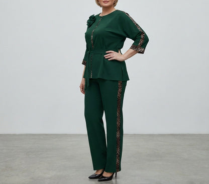 Women's Elegant Belted 2-Piece Floral Pant Set