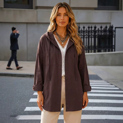 Women's Oversized Hooded Utility Button Up Shacket