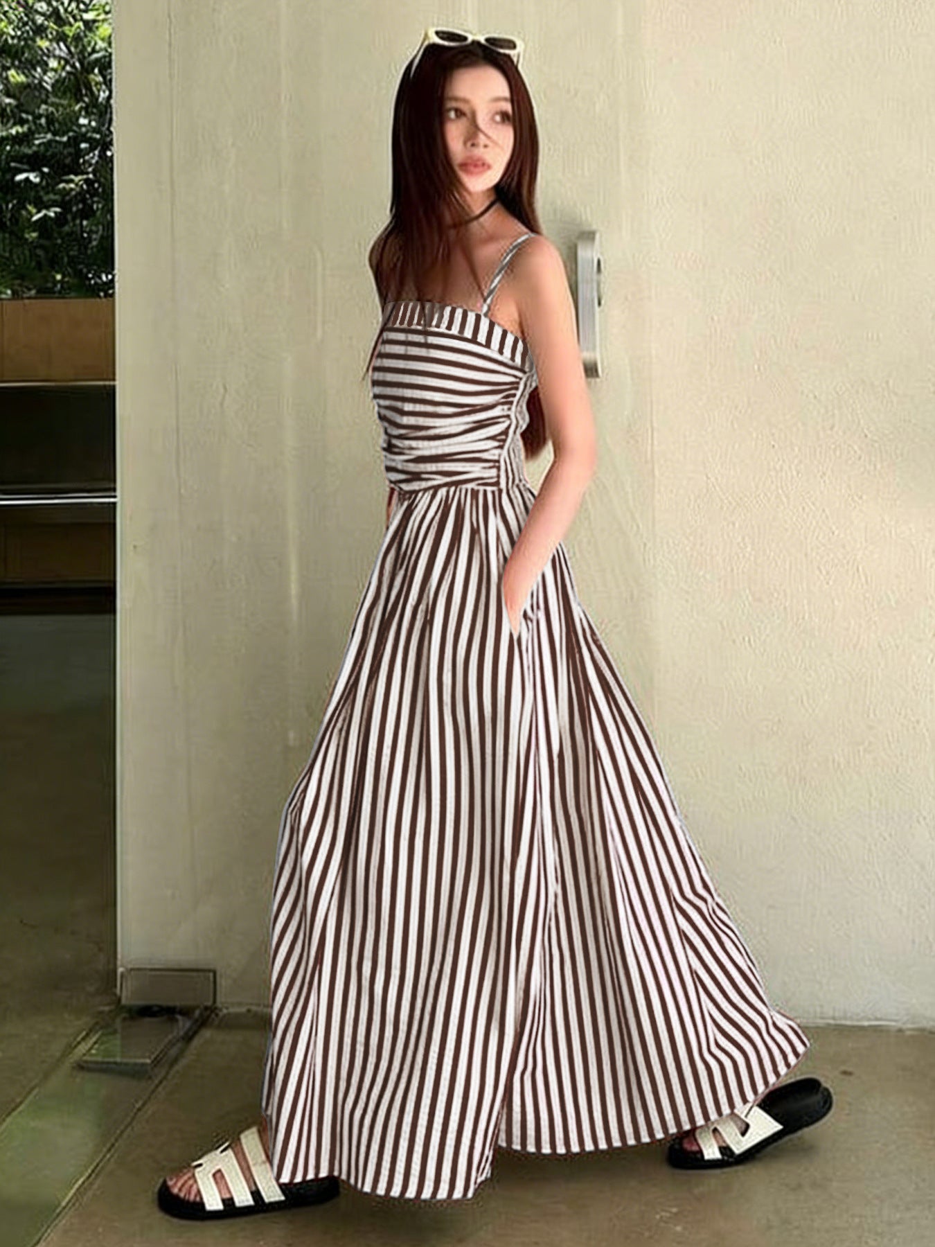 Striped Maxi Dress Smocked Spaghetti Strap Resort Dress