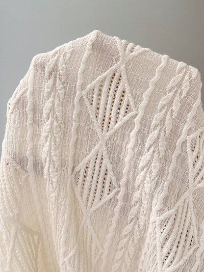 Textured Jacquard Knit Crew Neck Short Sleeve Top