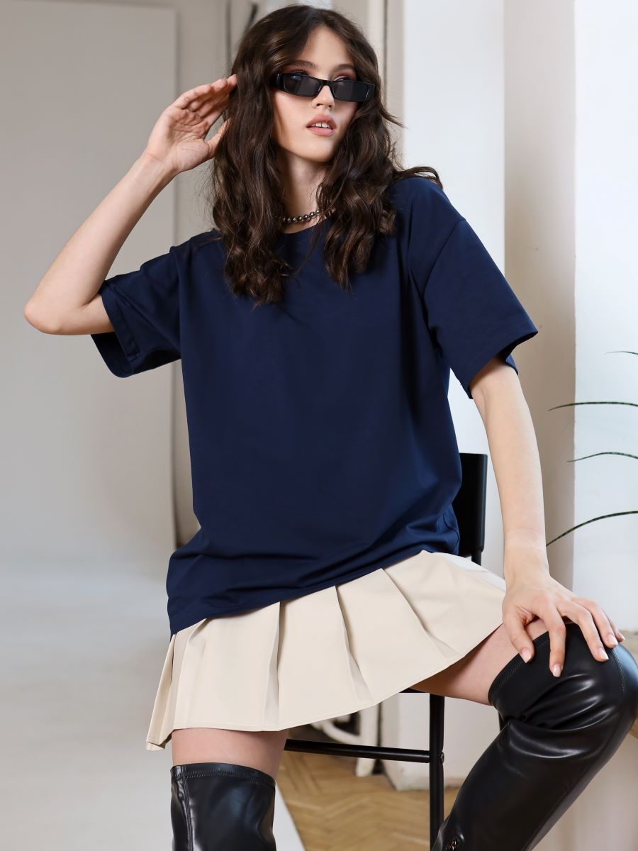 Solid Cotton T Shirt Loose Fit Crewneck Casual Top