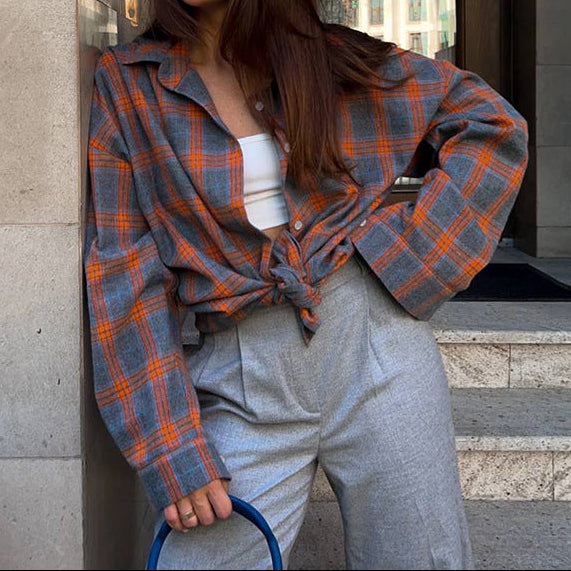 Women's Oversized Plaid Shacket Button Down Pocket
