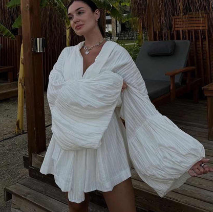 Women's Cotton Two-Piece Set Cardigan Shorts Lounge Outfit